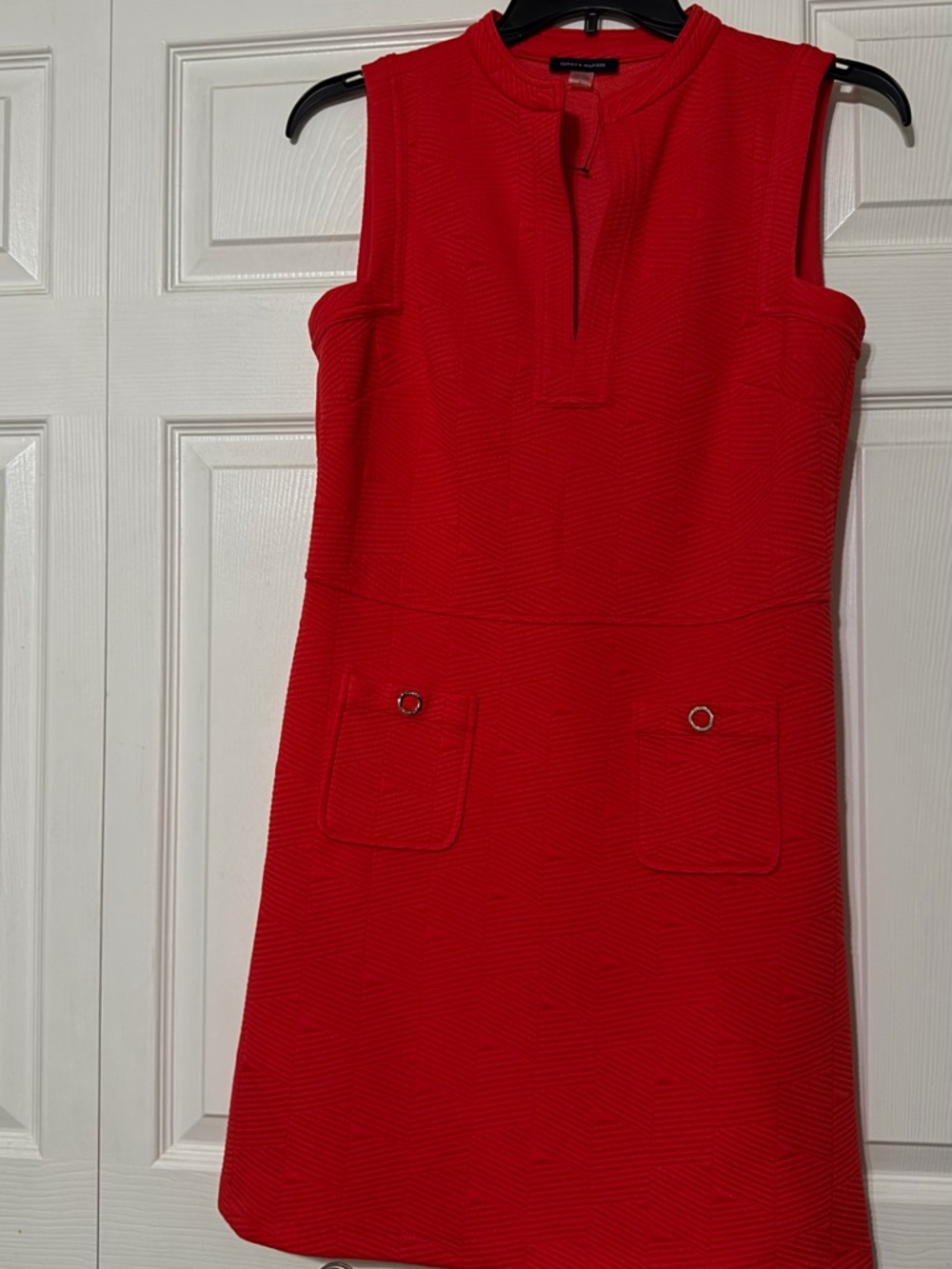 Tommy Hilfiger Vibrant Red Sleeveless Mini Dress with Pocket Accents